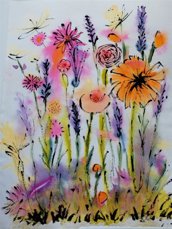 Рисование по сырому цветы