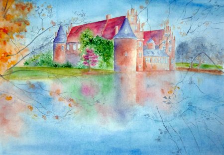 Пейзаж акварельными карандашами