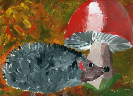 Рисование осень Ежик