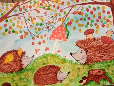 Рисование в старшей группе Ежик осенью