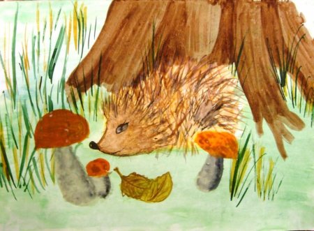 Ежик в лесу рисование