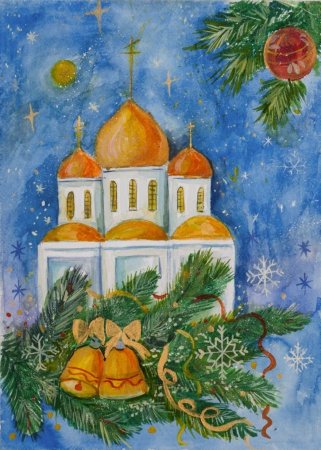 Рождественский рисунок в школу