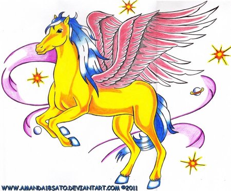 Единорог с крыльями акварель