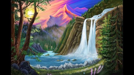 Водопад рисунок красками