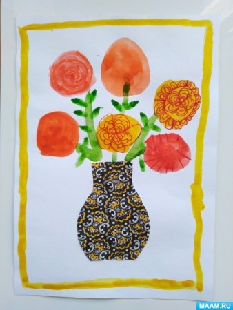 Рисование с элементами аппликации цветы