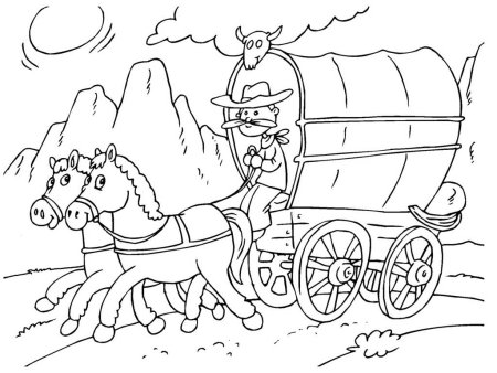 Лошадь с повозкой раскраска