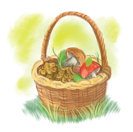 Корзина с грибами на прозрачном фоне