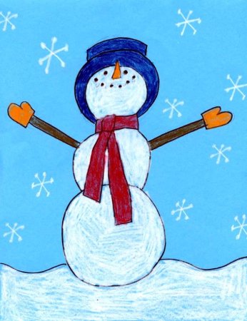 Снеговик детский рисунок (53 фото)