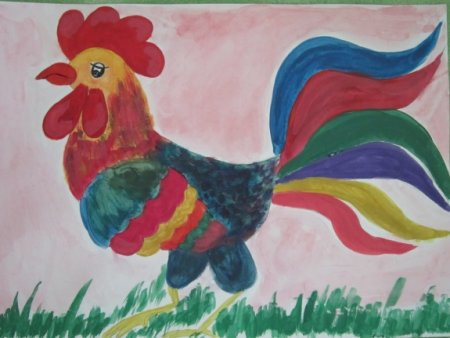 Рисование петуха красками в детском саду