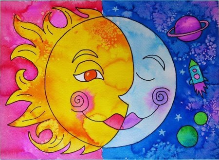 Солнце и луна рисунок детский (48 фото)