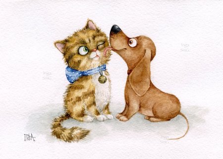 Кошка и собака рисунок
