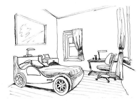 Раскраска комната для мальчика