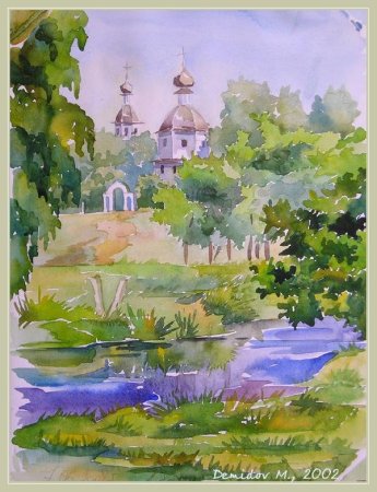 Пленэр акварель монастырь