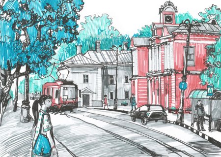 Городской пейзаж рисунок