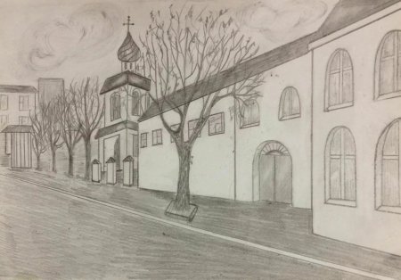 Живописный Этюд части города площадь улица и т.д карандашом