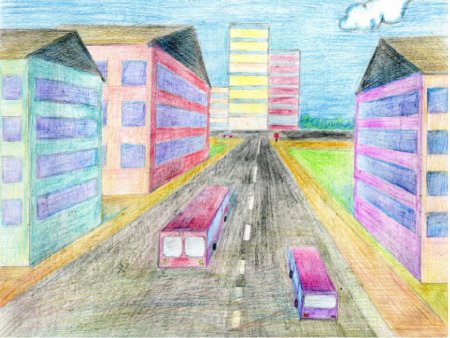 Линейная перспектива с 2 точками схода городской пейзаж