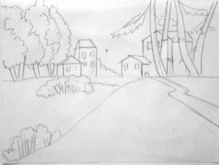 Городской пейзаж карандашом легко для детей