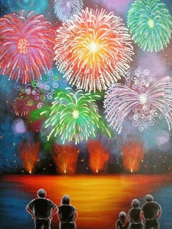 Рисование салют над городом в честь праздника Победы