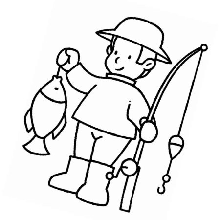 Раскраска рыбака с удочкой