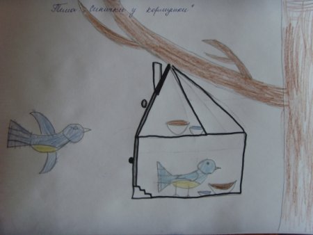 Рисование птицы на кормушке