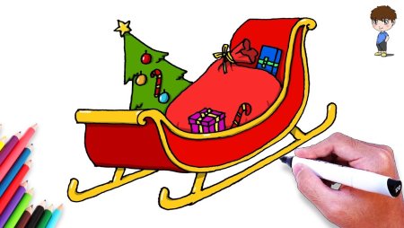 Дед Мороз с санками рисунок детский