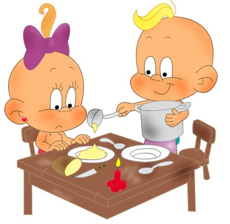 Дети за столом обедают