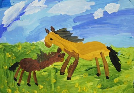 Лошадь рисунок детский