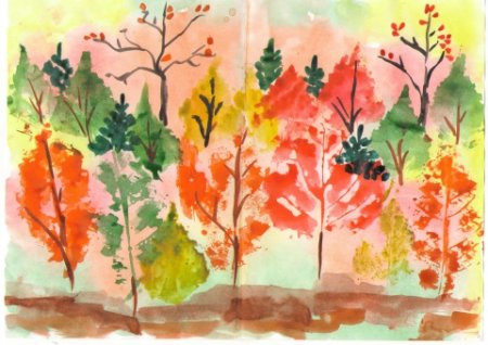 Пейзаж отпечатками листьев