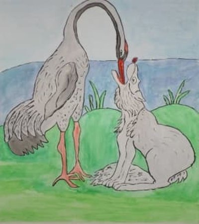 Крылов басня волк и журавль