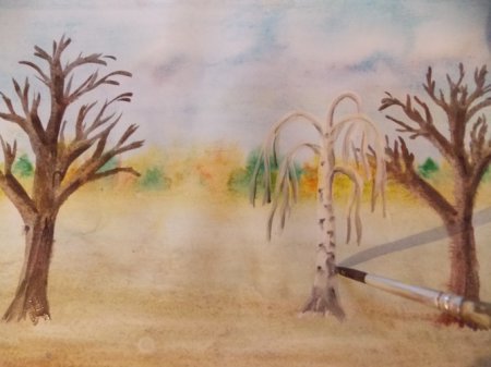 Рисование дерева поздней осенью