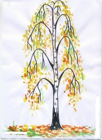 Рисование березы осенью