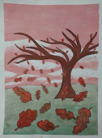 Рисование листочками деревьев