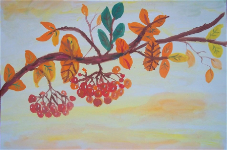 Ветка рябины рисование