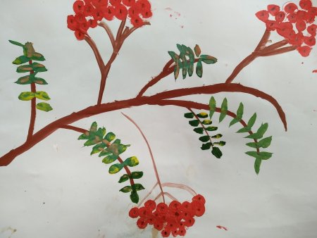 Рисование гроздь рябины