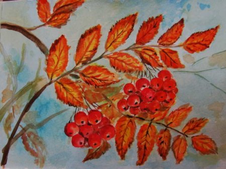 Кисть Рябинки гроздь Калинки рисование