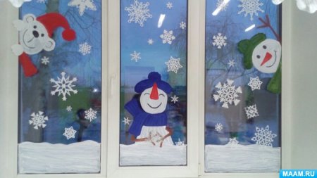 Украшение окон на новый год в детском саду