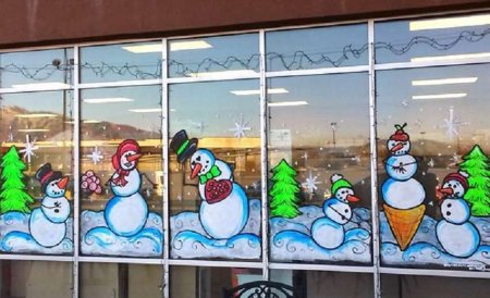 Расписные окна на новый год в детском саду