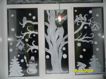 Украшение окон в детсаду цветные к новому году