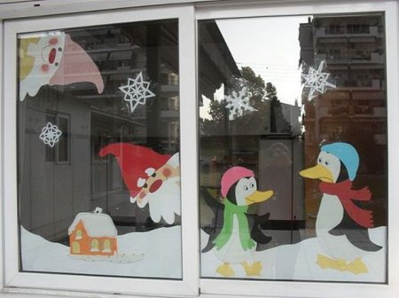 Украшение окон на новый год в детском саду красками