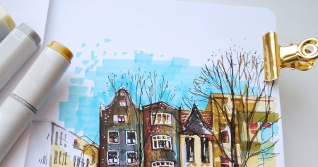 Скетчинг маркерами город