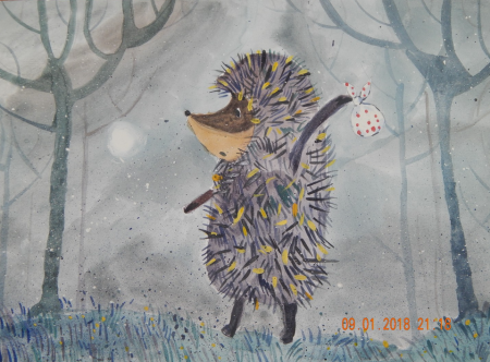 Ежик в тумане акварель