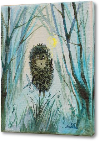 Ежик в тумане на белом фоне