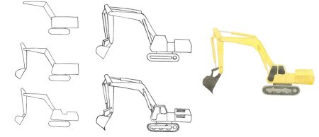 Экскаватор копает вид сбоку