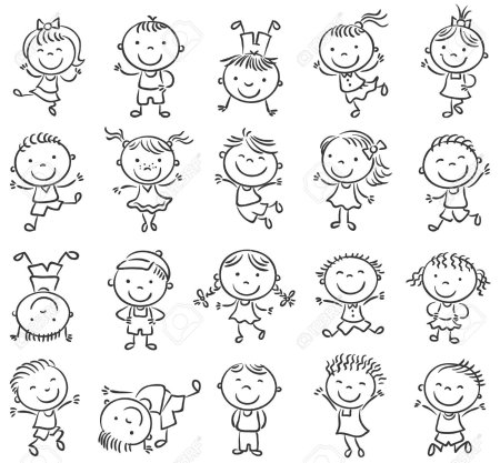 Дети рисунок вектор чб