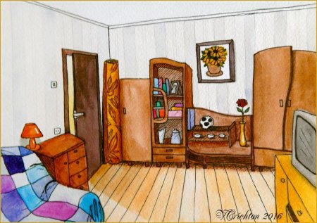 Рисование комнаты с мебелью