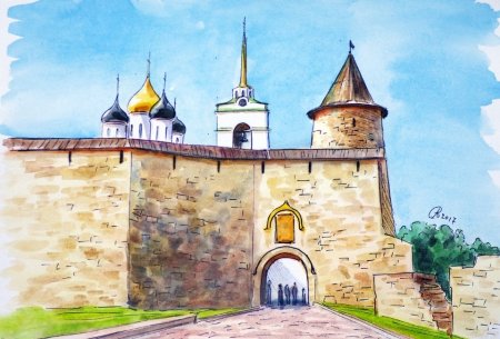 Псковский Кремль рисунок Псков