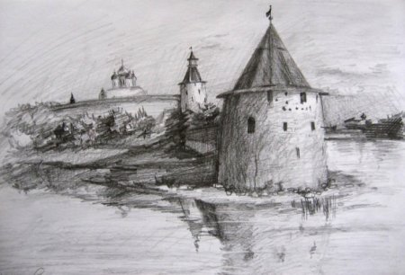 Псковский Кремль рисунок Псков