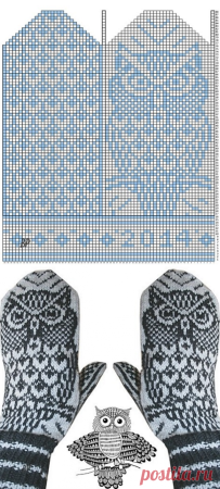 Варежки жаккард Сова