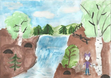 Водопад Кивач рисунок