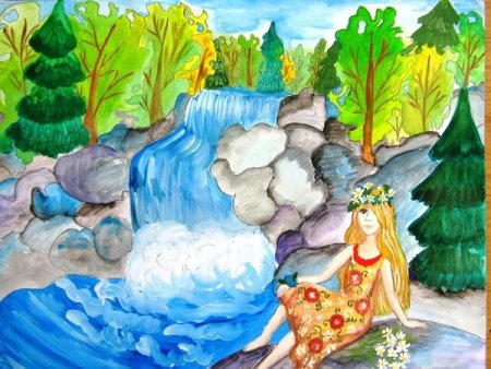 Водопад Кивач рисунок